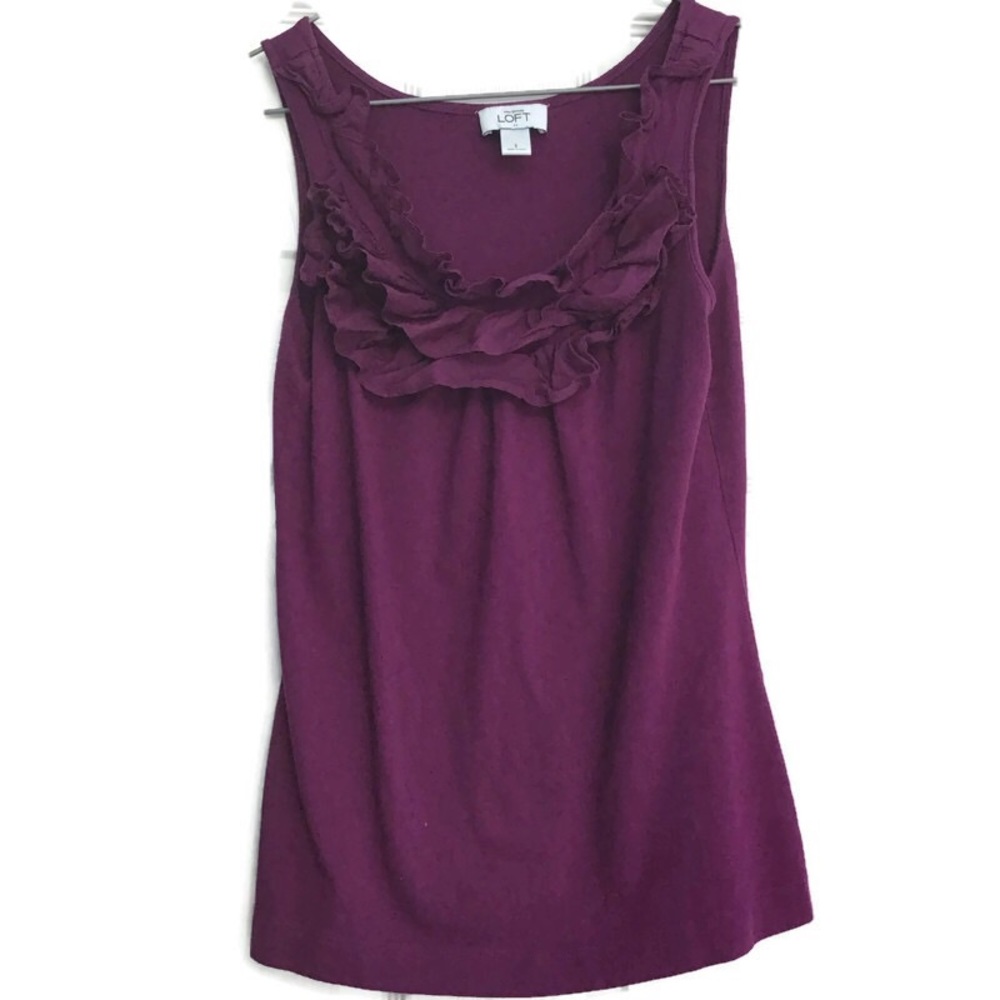 LOFT Purple plum Ruffle Tank Top womens Size Small - Picture 6 of 6
